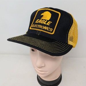 Vintage Eagle Electronics Trucker Snapback Hat Patch Black Gold Cap Made In USA